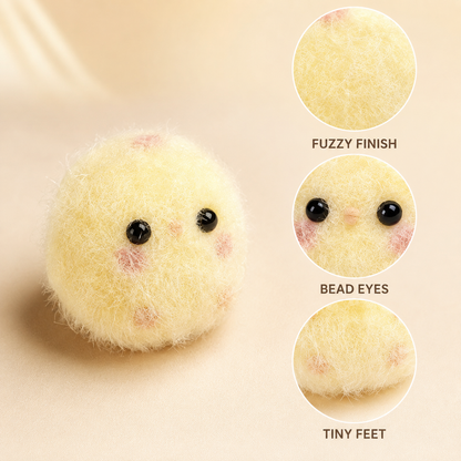 Fuzzy chicken finish bead eyes and tiny feet details