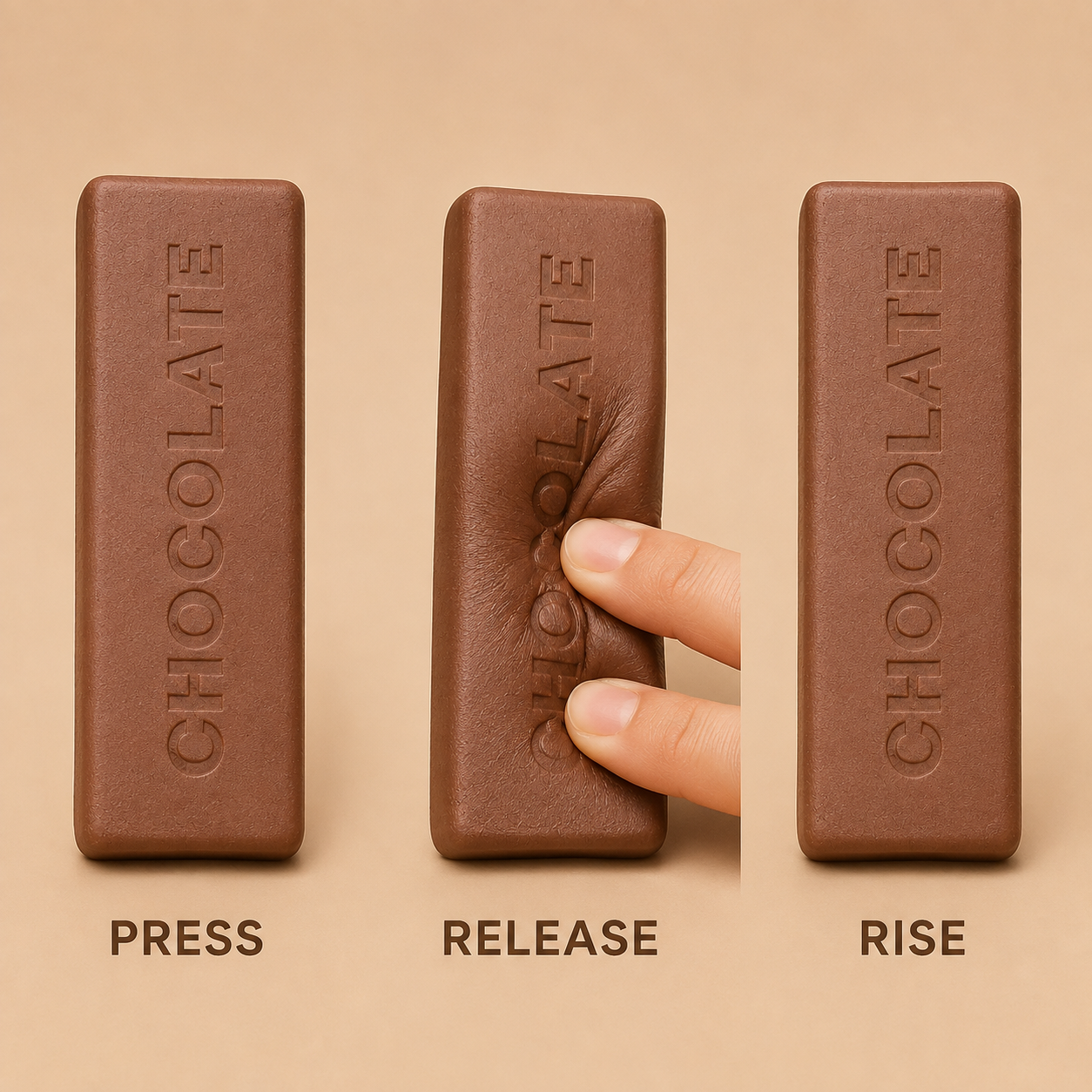 Chocolate letter bar squishy press release and rise action guide