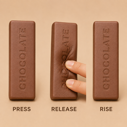 Chocolate letter bar squishy press release and rise action guide
