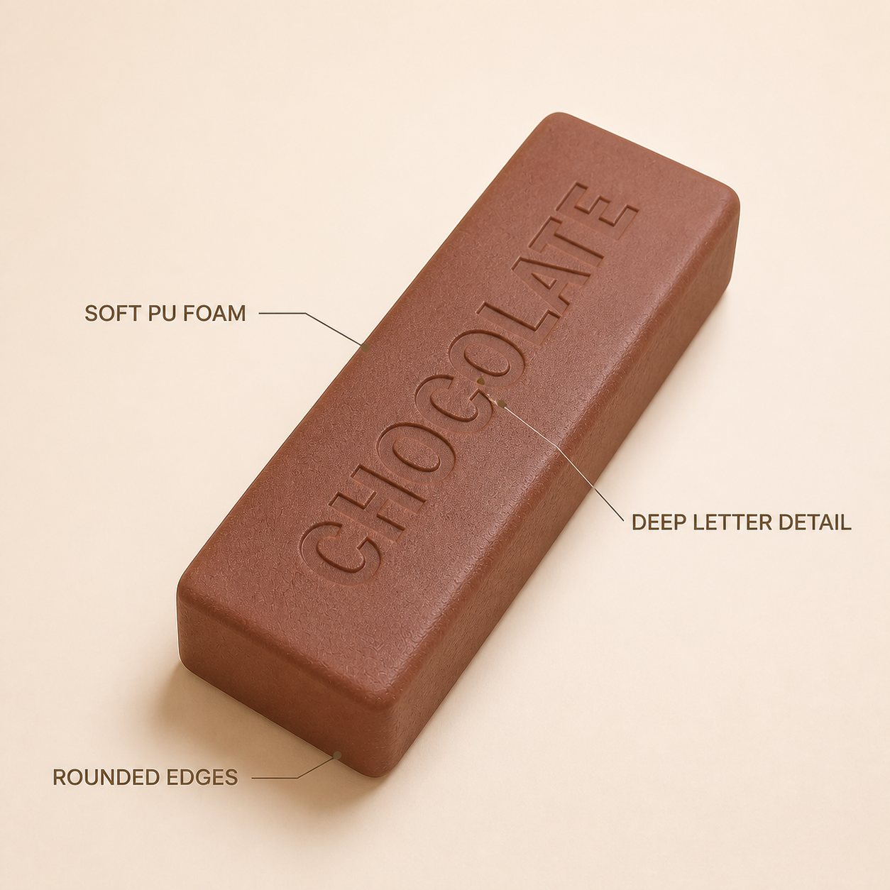 Chocolate letter bar squishy visible product features