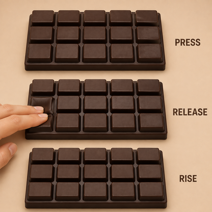 Fifteen-block chocolate slab squishy press release and rise action guide