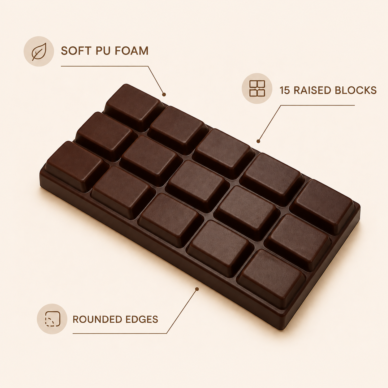 Fifteen-block chocolate slab squishy visible product features