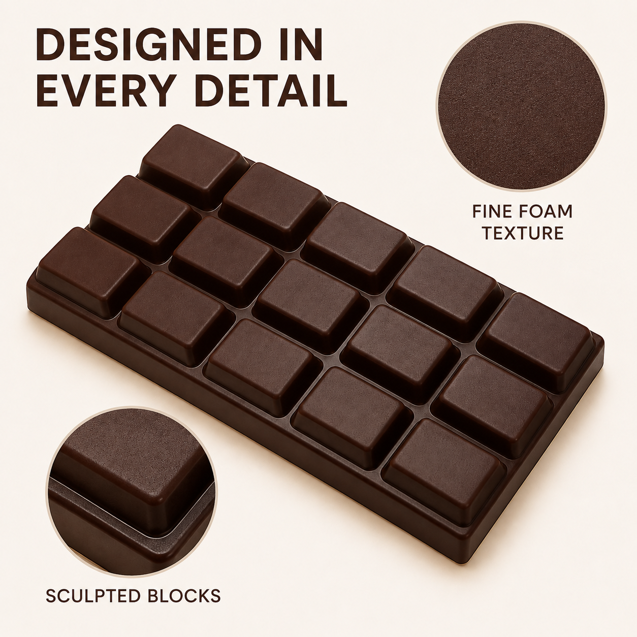 Chocolate slab squishy foam texture and sculpted block details