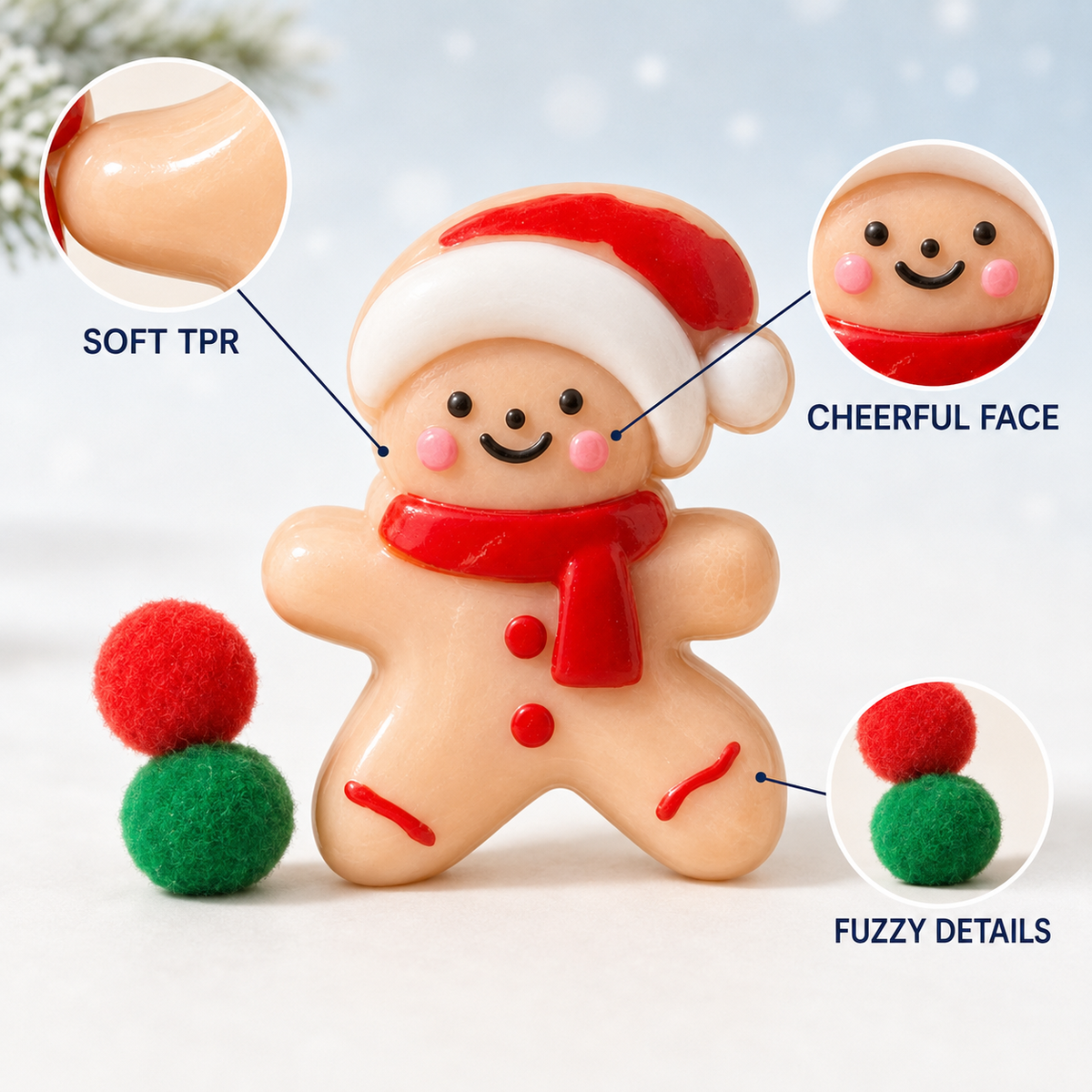 Christmas Gingerbread Person Sensory Squeeze Toy material face and fuzzy details