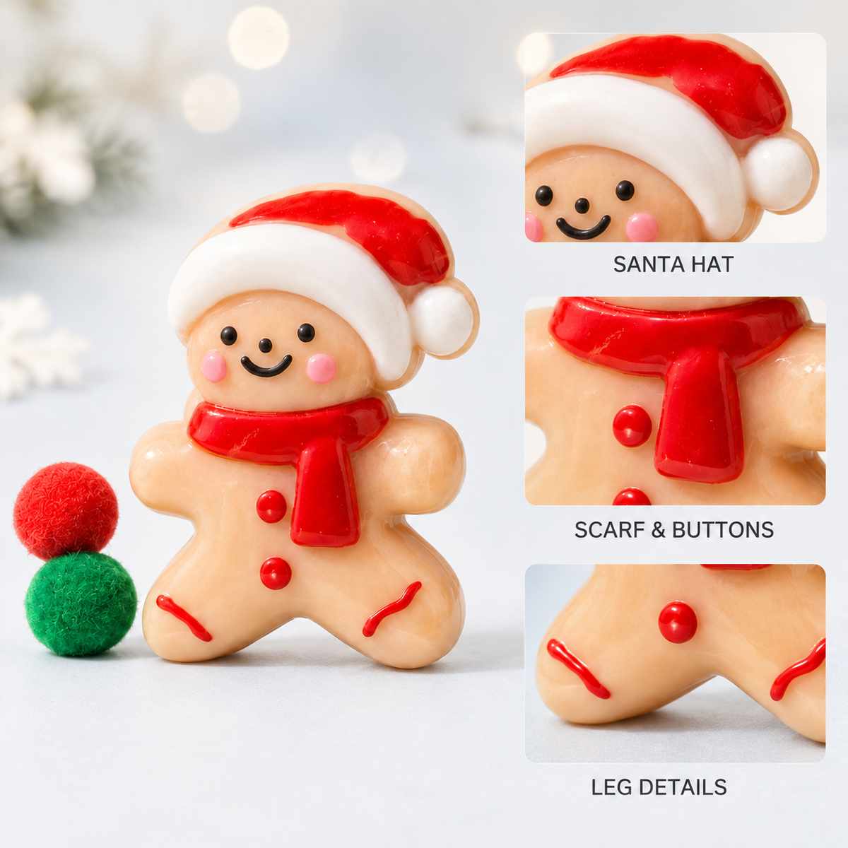 Christmas Gingerbread Person Sensory Squeeze Toy hat scarf buttons and leg details
