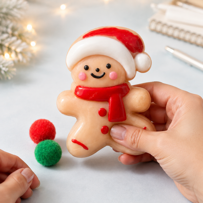 Christmas Gingerbread Person Sensory Squeeze Toy winter desk lifestyle squeeze