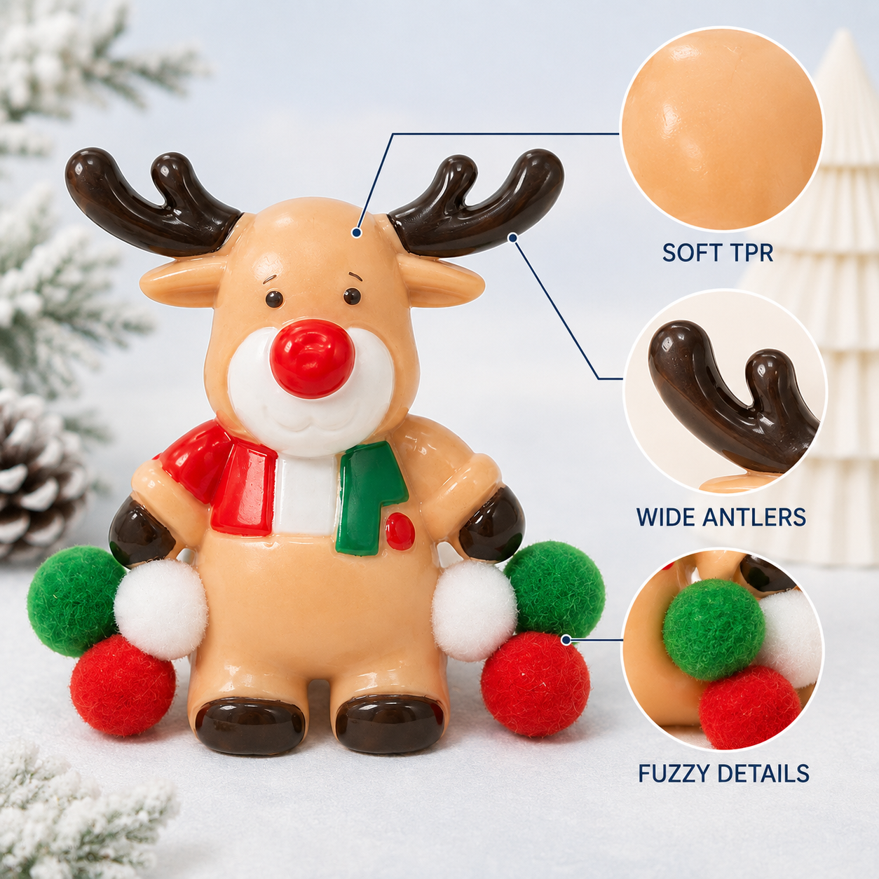 Christmas Reindeer Sensory Squeeze Toy material and visible detail features