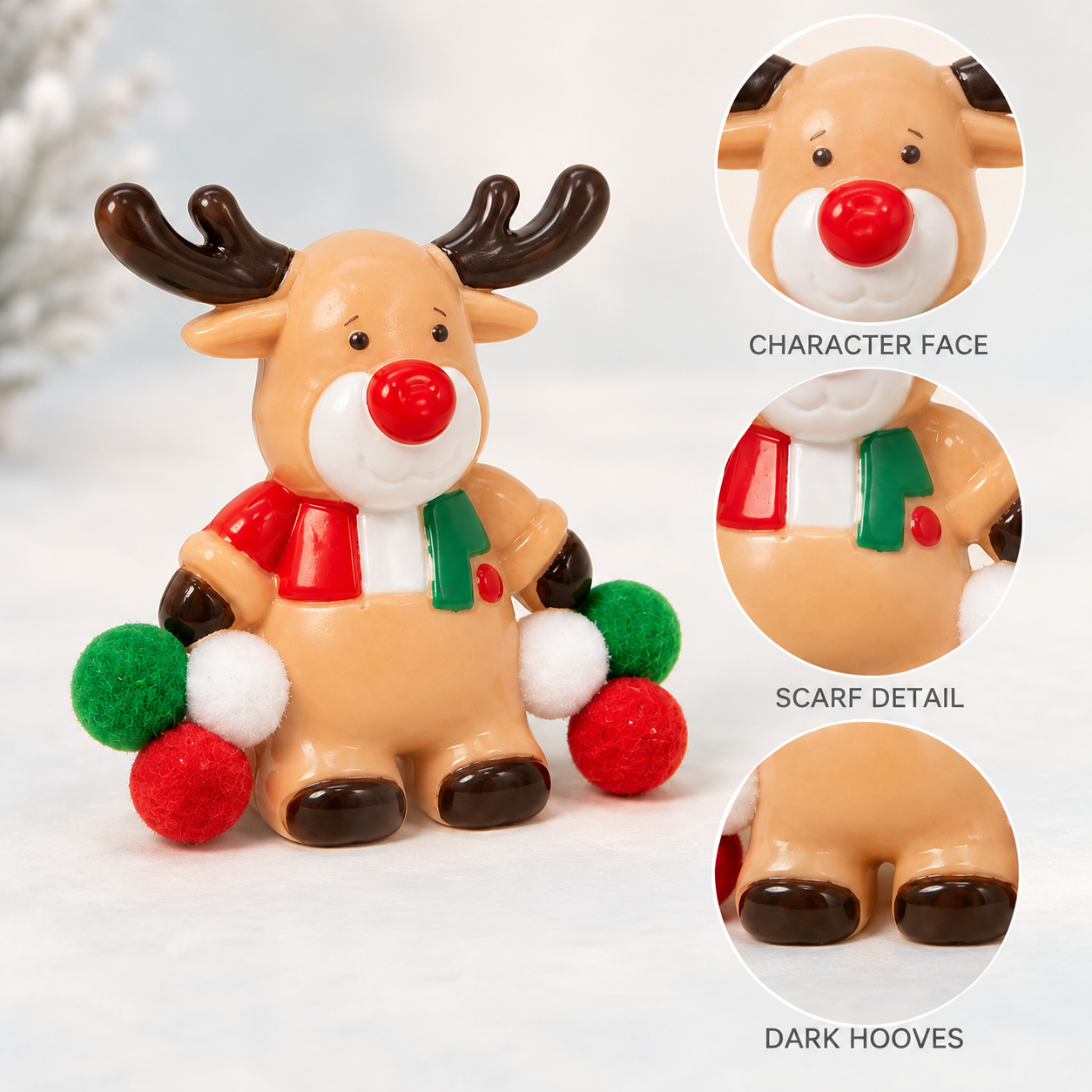 Christmas Reindeer Sensory Squeeze Toy face scarf and hoof details