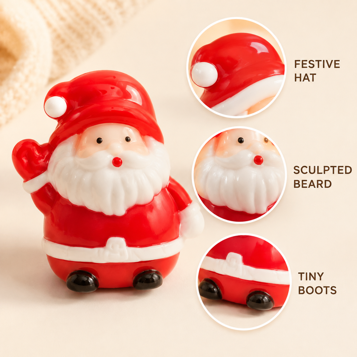 Santa festive hat sculpted beard and tiny boots details