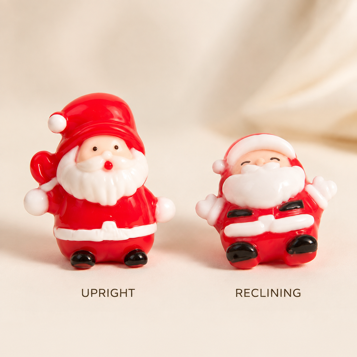 Upright and reclining Santa sensory toy styles