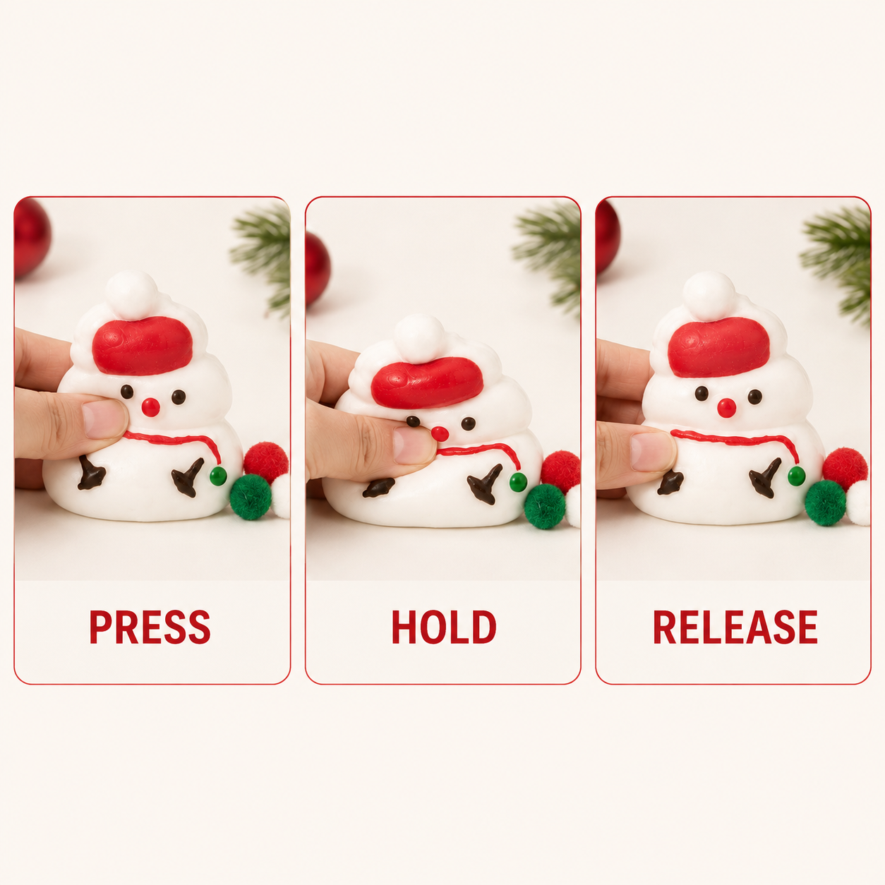 Christmas Snowman Sensory Squeeze Toy press hold release demonstration