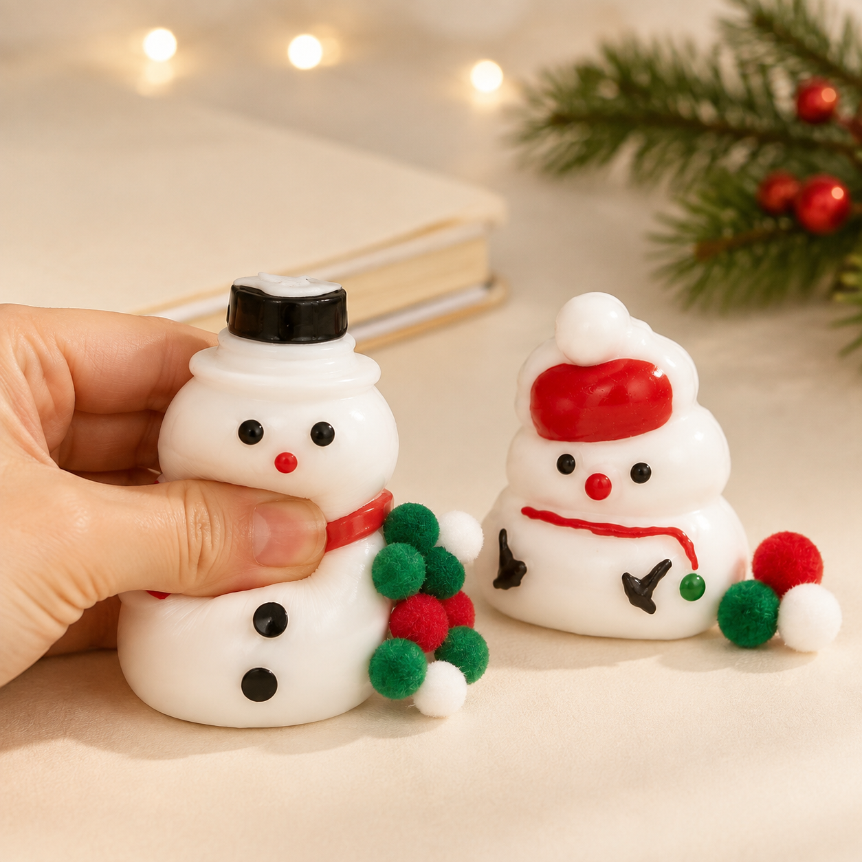 Christmas Snowman Sensory Squeeze Toy winter desk lifestyle and hand squeeze