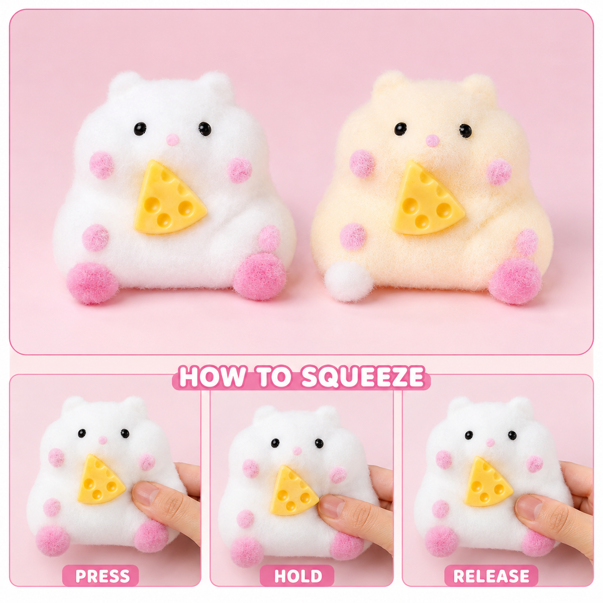 White chubby hamster press hold and release guide