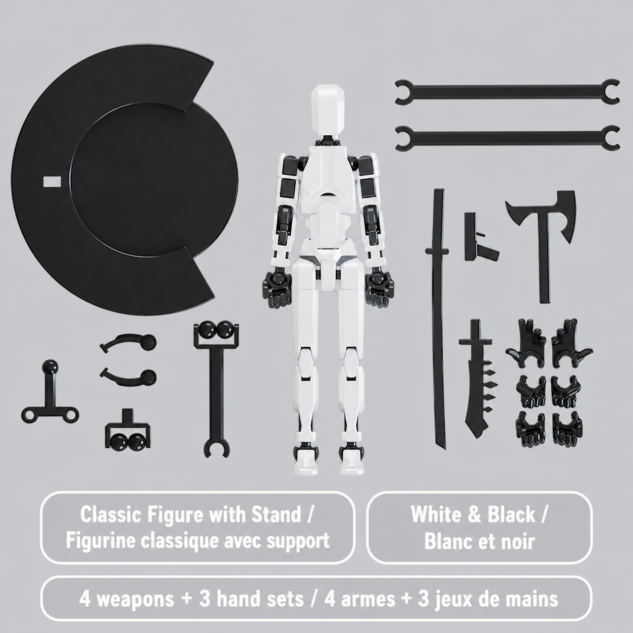 Classic articulated figure with display stand in White and Black