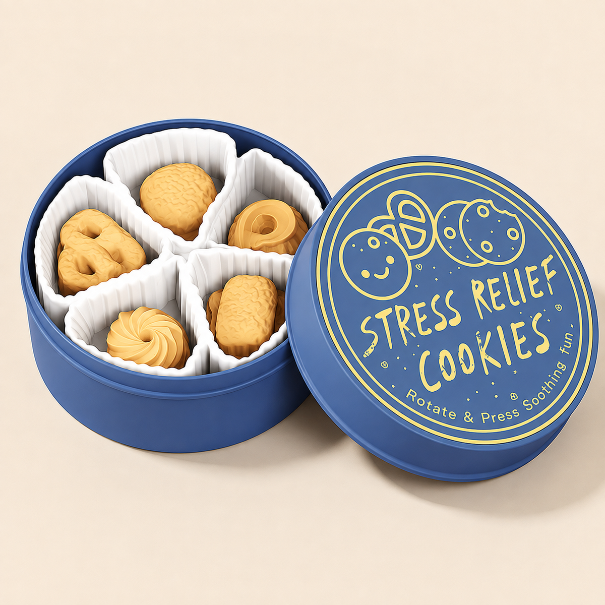 Cookie press-and-spin toy; one complete toy per selected colour