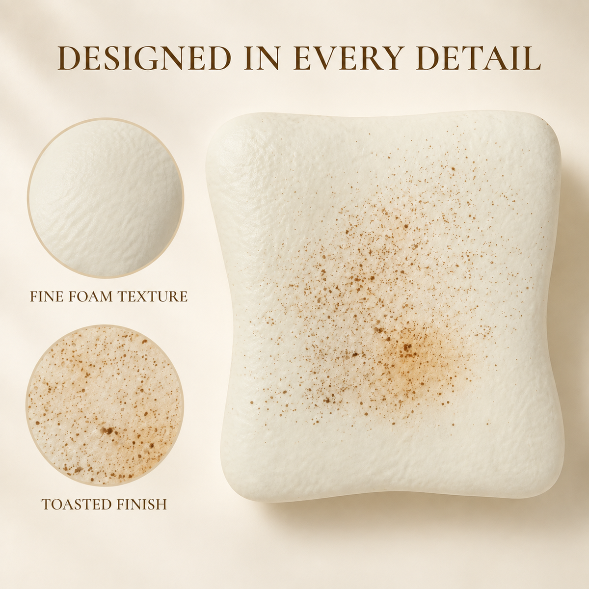 Cream-cheese toast squishy foam texture and toasted speckle details