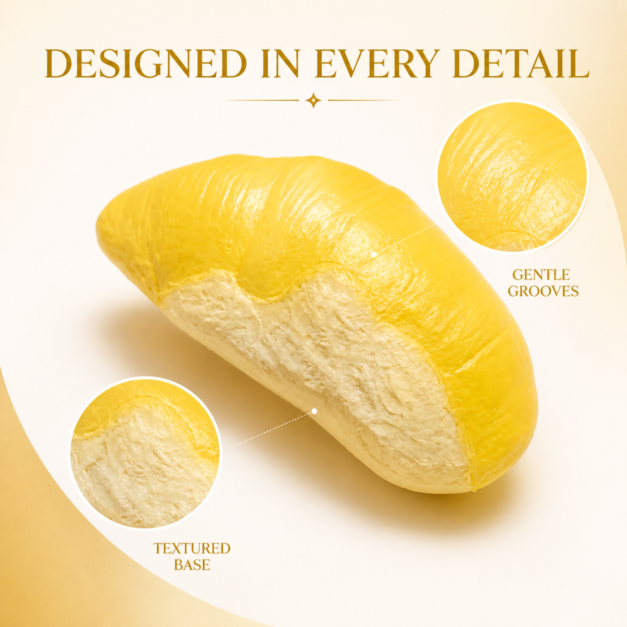 Durian fruit-segment squishy grooves and textured base details