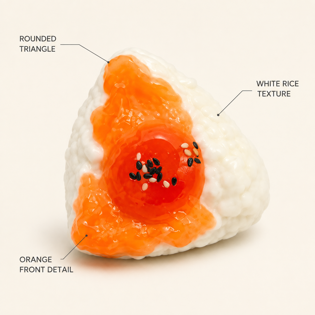 Egg rice-ball rounded triangle white rice and orange front detail