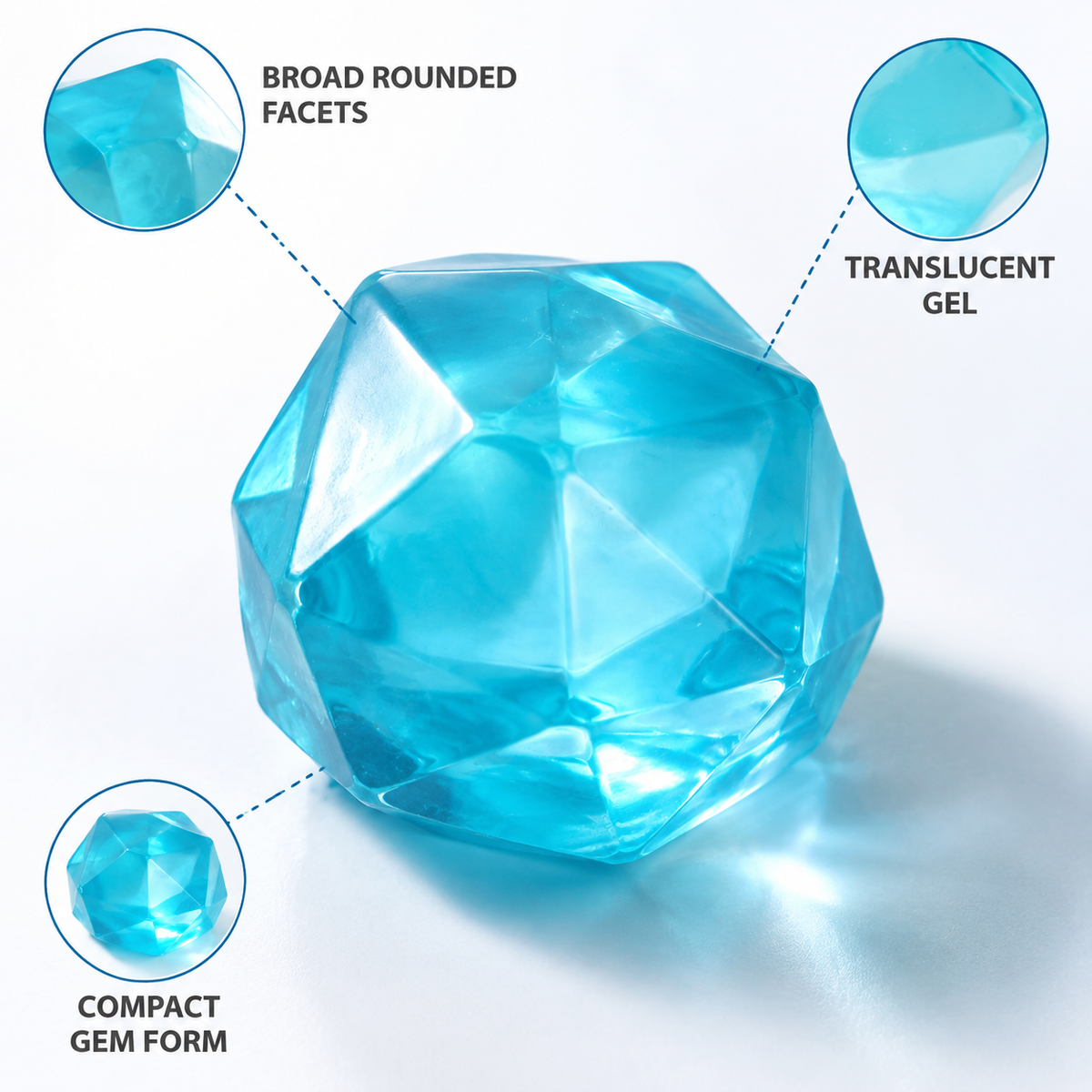 Aqua faceted gel cube rounded facets translucent gel and compact form