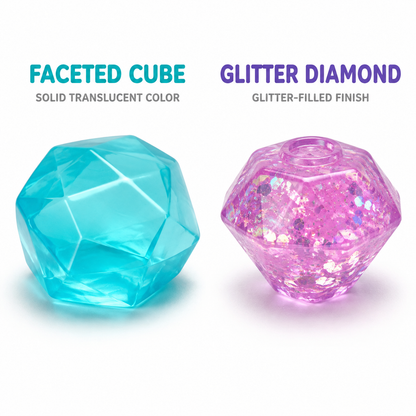 Faceted cube and glitter diamond gel toy style comparison