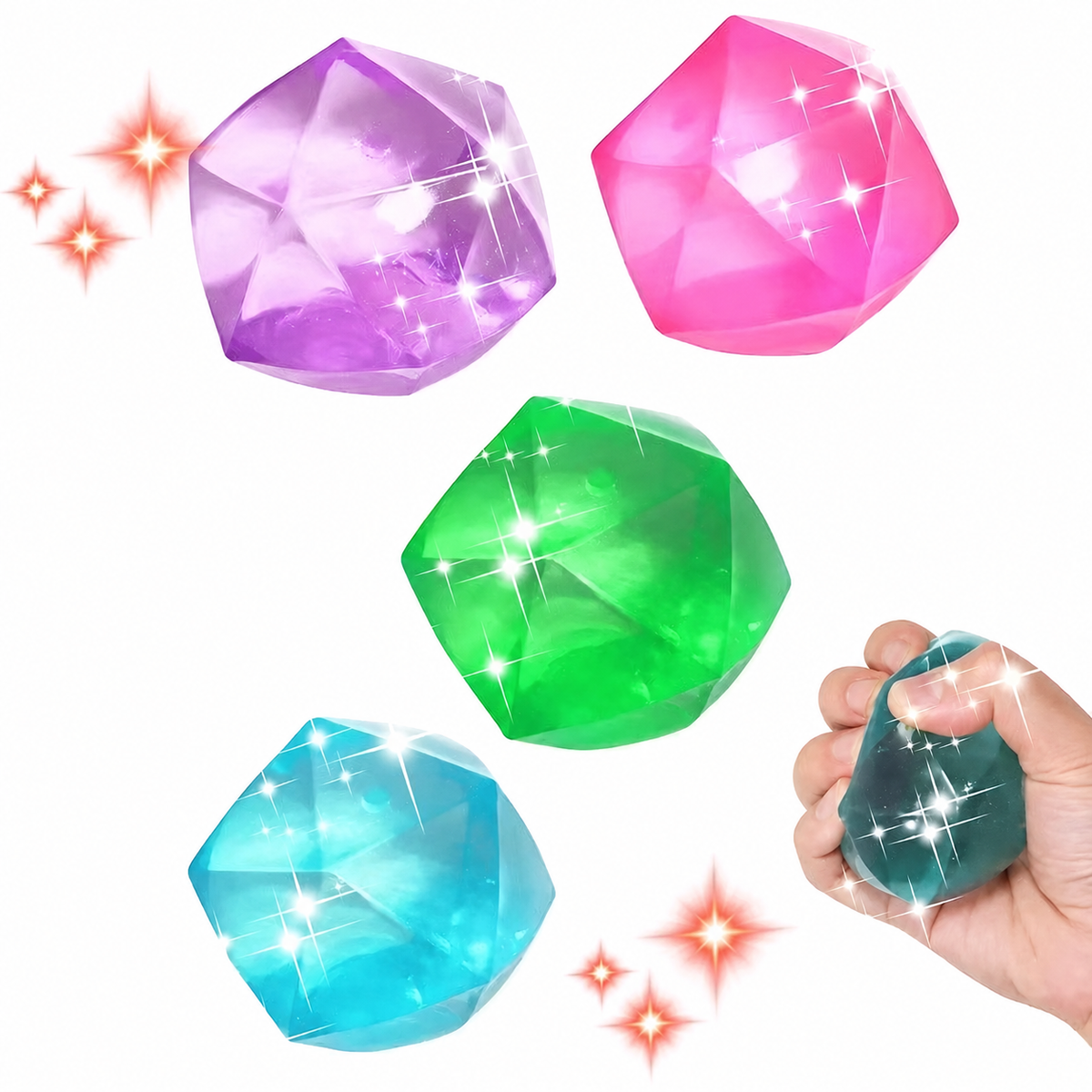 Faceted Gem Gel Squishy – 4 cm - Colourful Faceted Cube