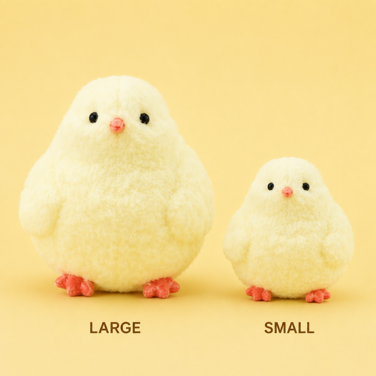 Large and small fluffy chicken squeeze toy sizes