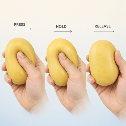 Fluid-filled small potato sensory squeeze toy press hold release guide