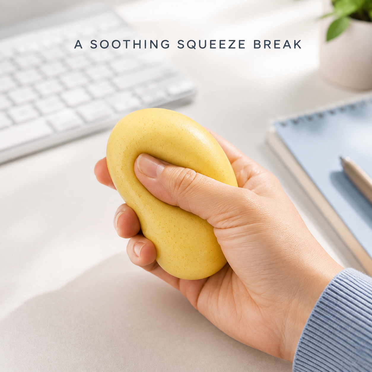 Fluid-filled small potato sensory squeeze toy lifestyle use