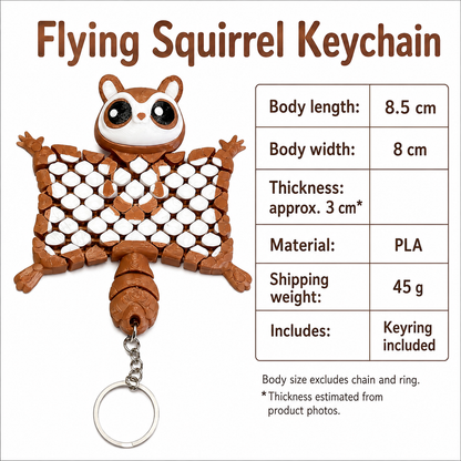 Flying Squirrel Articulated Keychain — specification_detail