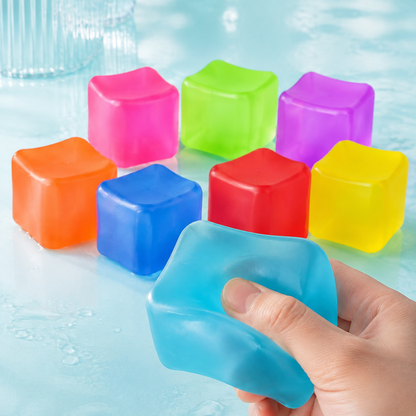 Eight frosted cube colors with a hand pressing the turquoise cube