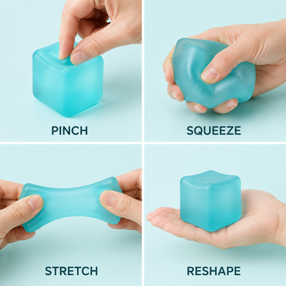 Turquoise frosted cube pinch squeeze stretch and reshape guide