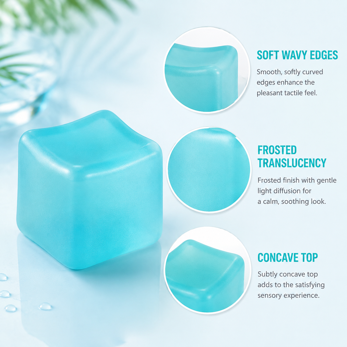 Frosted cube wavy edges translucency and concave top details