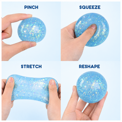 Blue glitter ball pinch squeeze stretch and reshape guide