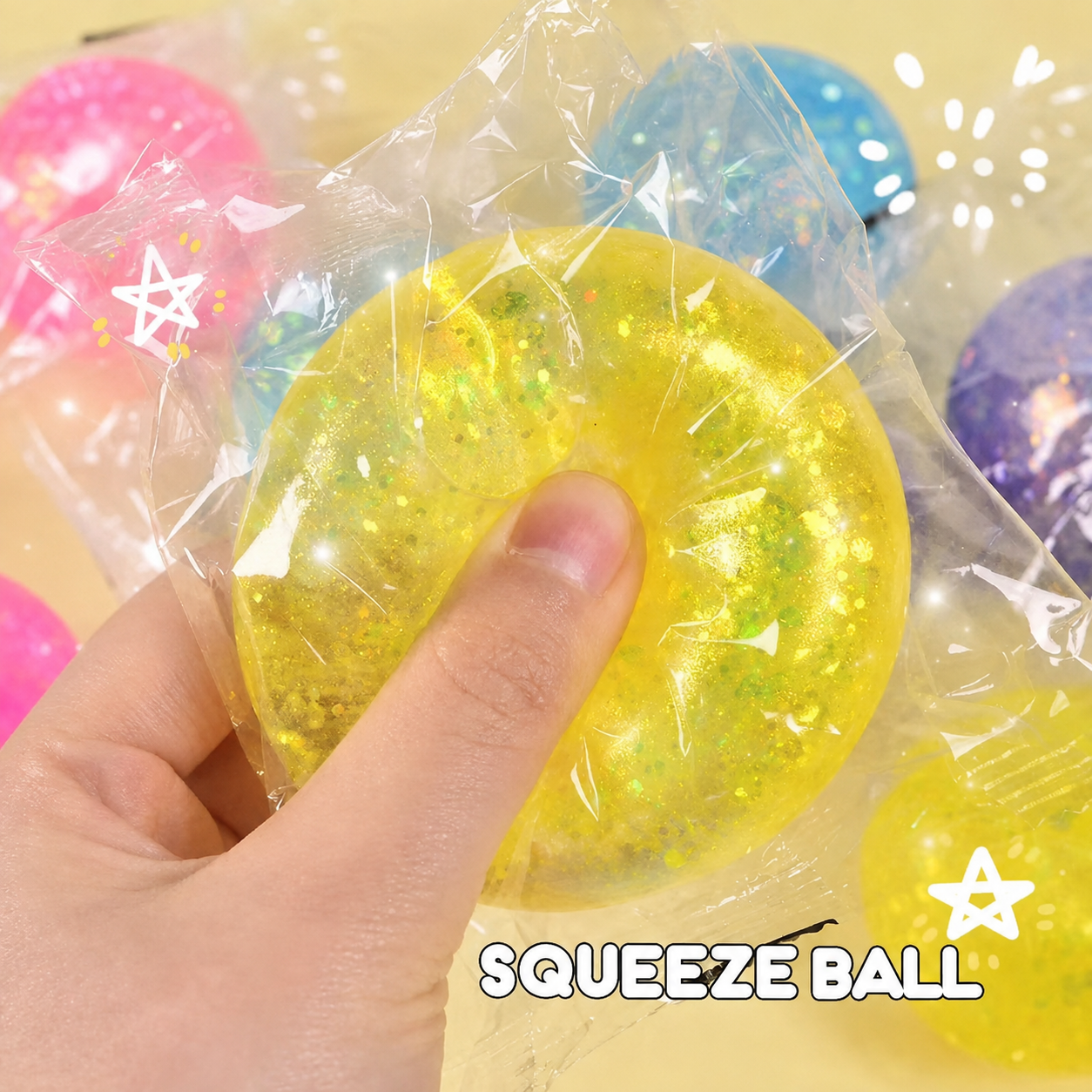 Glitter Ball Gel Squishy – 6 cm - Yellow