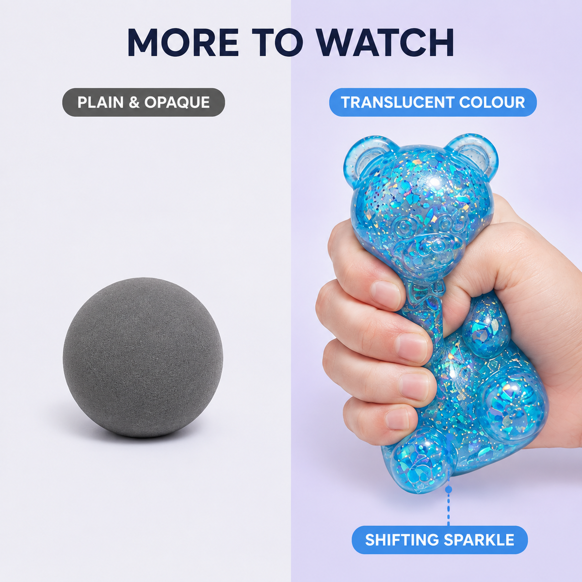 Translucent glitter gummy bear texture comparison