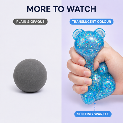 Translucent glitter gummy bear texture comparison