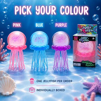 Pink blue and purple glitter jellyfish options with retail box