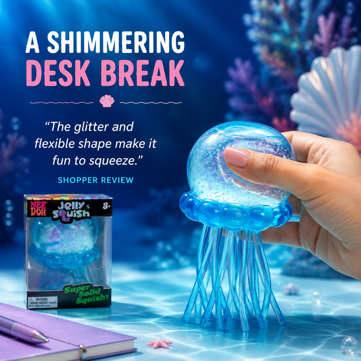 Glitter jellyfish squeeze toy lifestyle scene