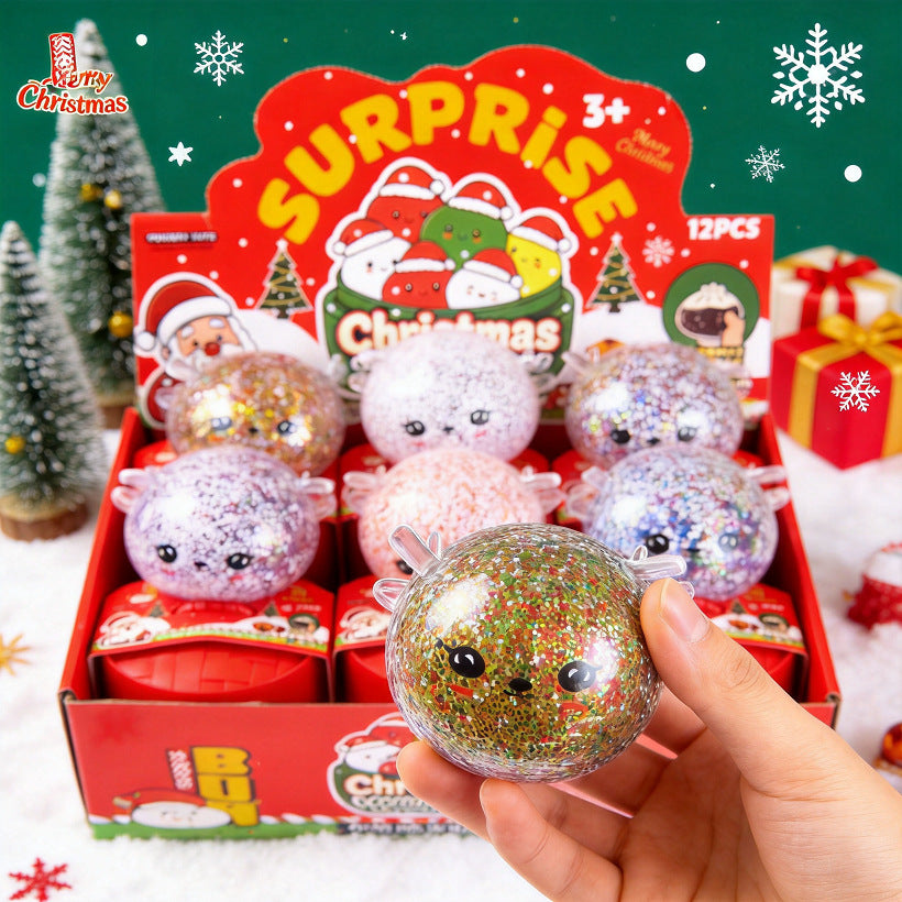 Glitter reindeer squishy held in hand