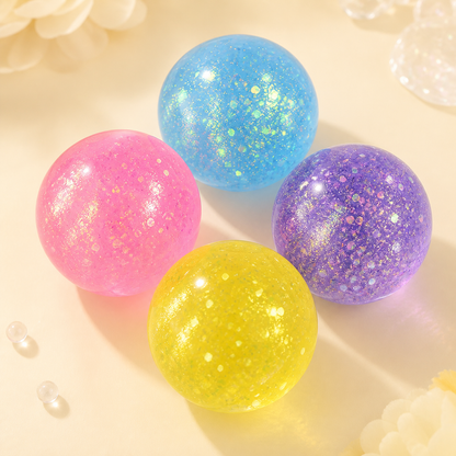 Translucent glitter squeeze balls in four colours