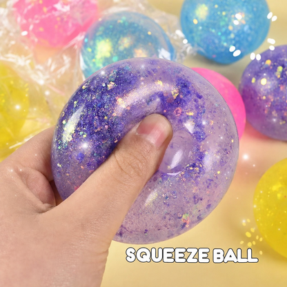 Purple translucent glitter squeeze ball, supplier text removed