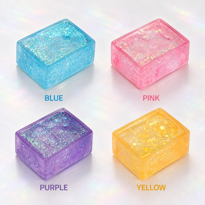 Blue pink purple and yellow glitter tofu block colors