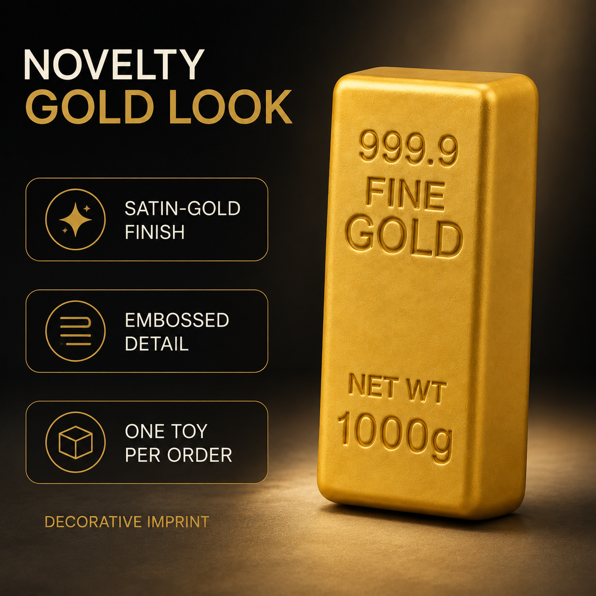 Novelty gold look and decorative embossed details of the gold-bar-shaped sensory toy