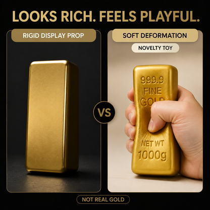 Gold-bar-shaped sensory toy compared with a rigid display prop