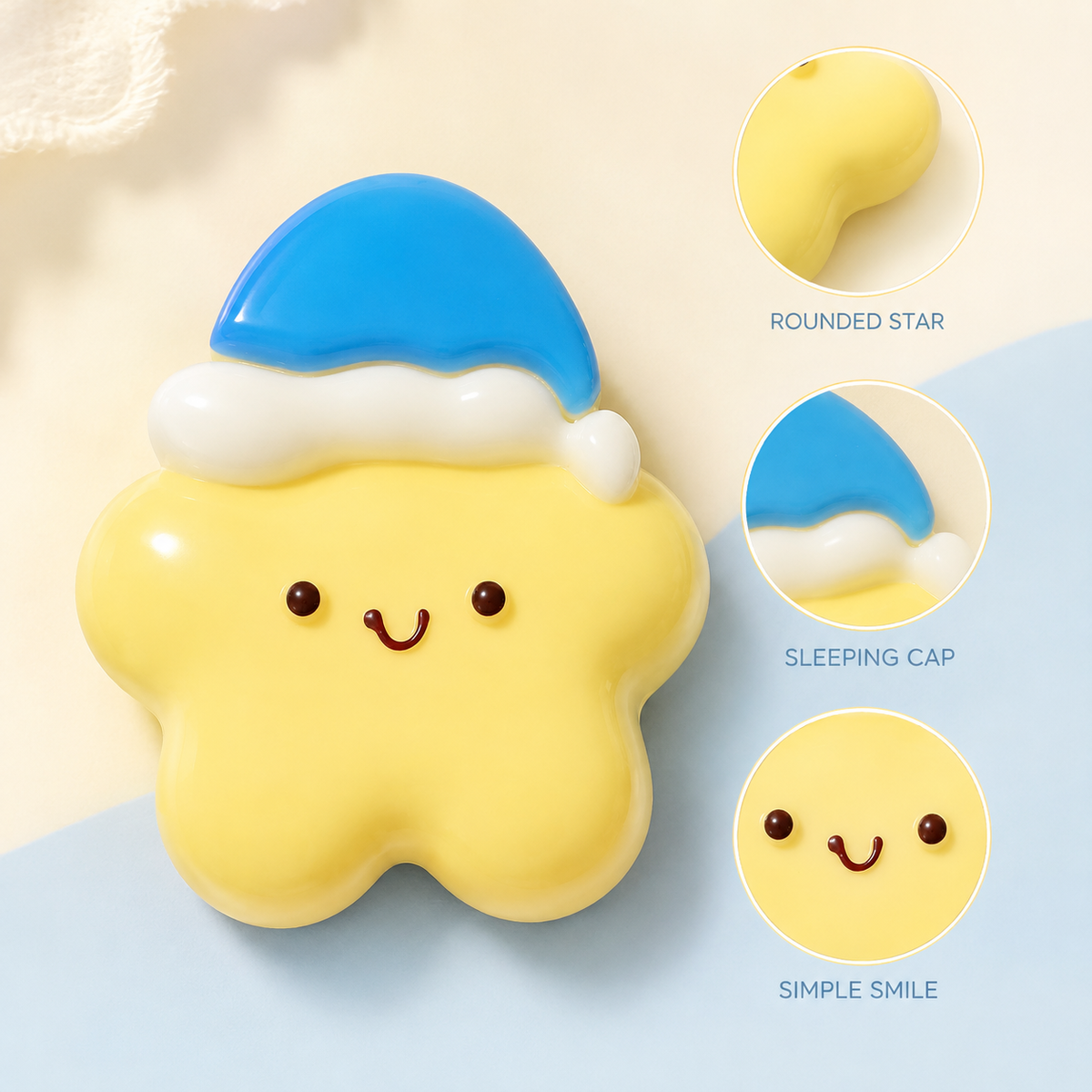 Goodnight star rounded shape sleeping cap and smile details