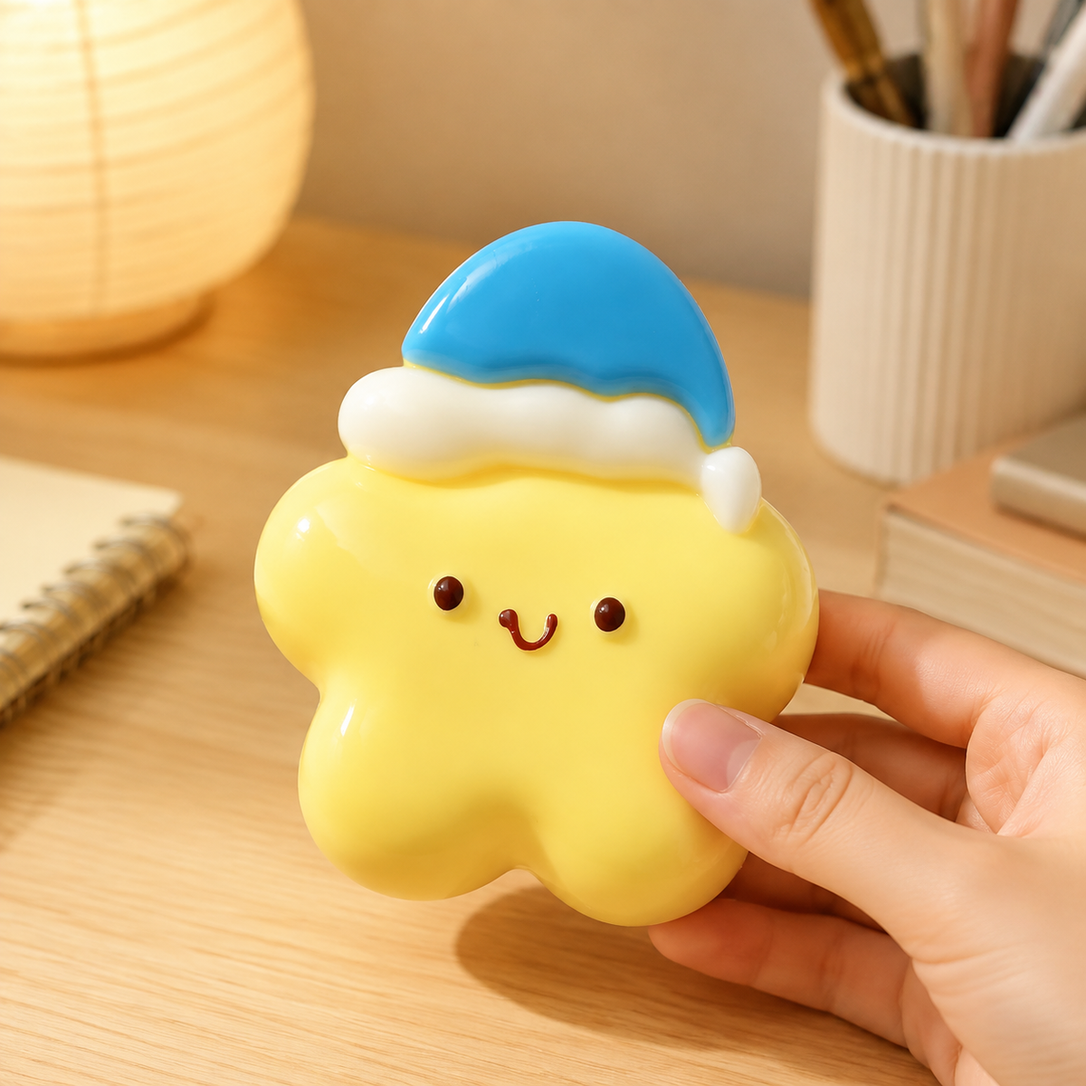 Goodnight star sensory toy in a cozy desk scene