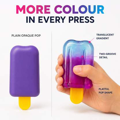 Translucent two-groove gradient popsicle sensory toy compared with a plain opaque pop