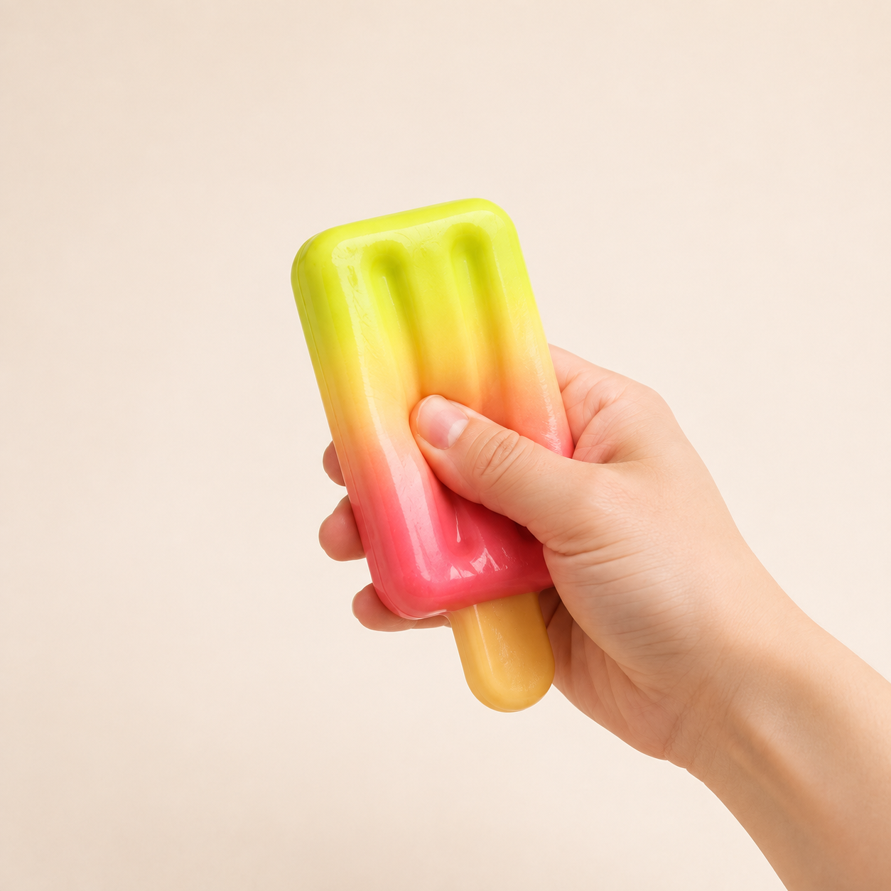 Gradient popsicle squishy toy being visibly squeezed