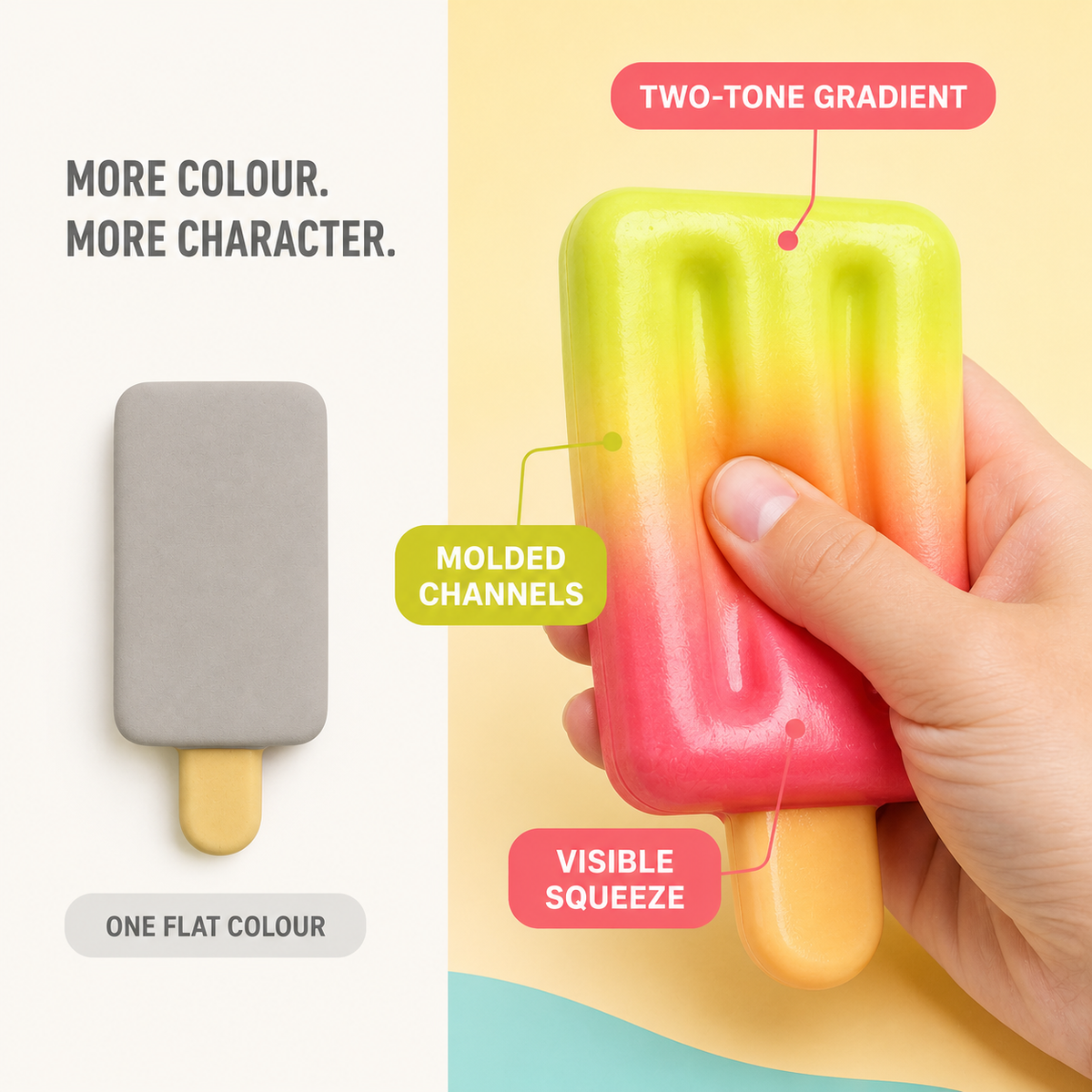 Gradient popsicle squishy colour and molded groove comparison