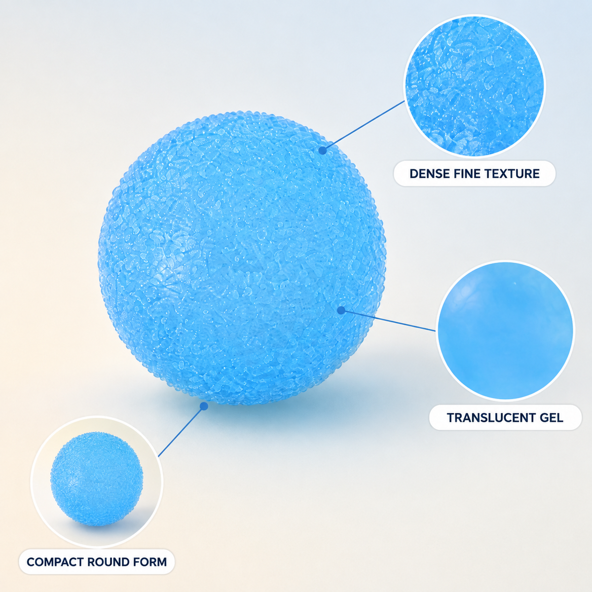 Blue textured ball dense fine surface translucent gel and round form